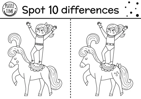 Circus Black White Find Differences Game Kids Educational Line Activity — Vector de stoc