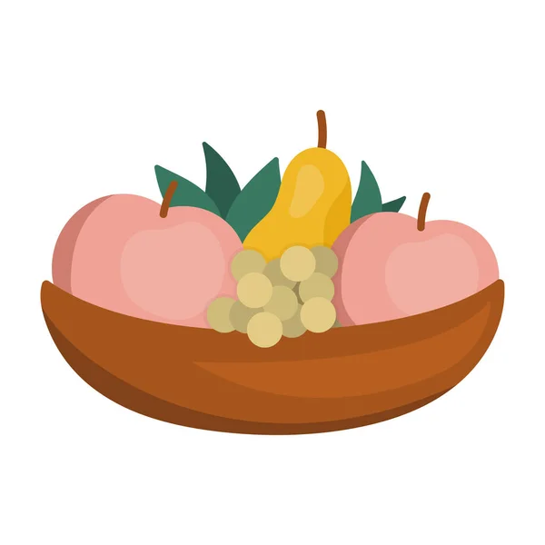 Vector Cute Wooden Bowl Apples Pears Leaves Autumn Garden Clipart — Stock Vector