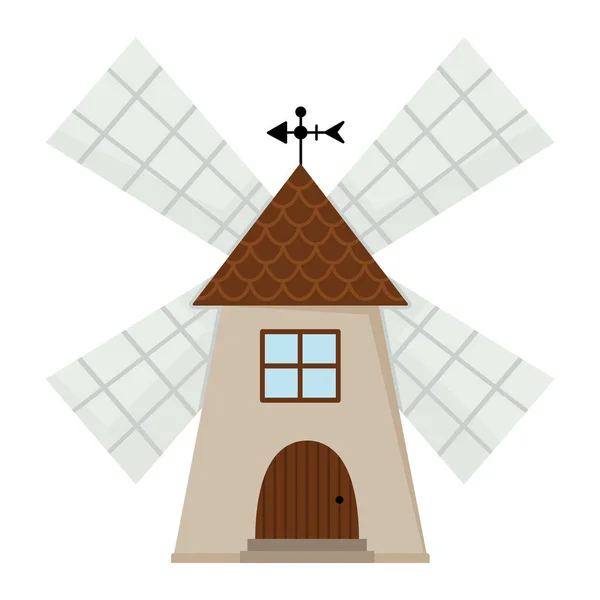 Vektor Väderkvarn Ikon Isolerad Vit Bakgrund Platt Väderkvarn Illustration Söt — Stock vektor