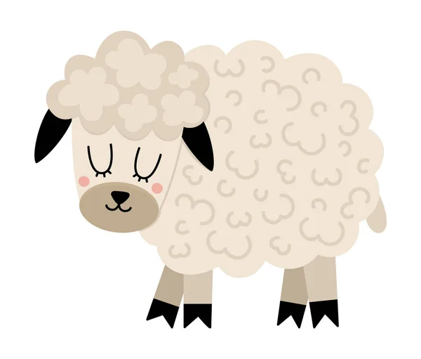 Значок Векторной Овцы Симпатичная Мультяшная Женская Овца Детей Фермерское Животное — стоковый вектор