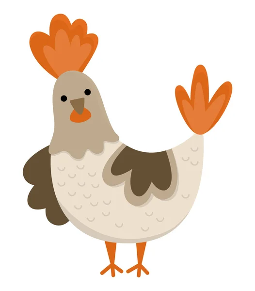 Значок Векторной Курицы Милая Карикатура Курицу Детей Фермерская Птица Выделена — стоковый вектор