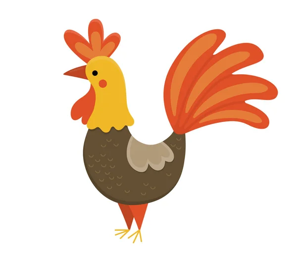 Vector Rooster Icon Cute Cartoon Cockerel Illustration Kids Farm Bird — Stock Vector