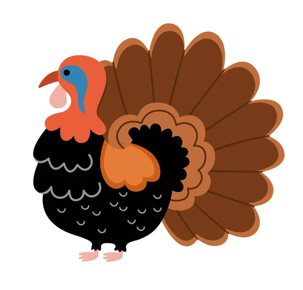 Vector Turkey Icon Cute Cartoon Gobbler Illustration Kids Farm Bird — Stock Vector