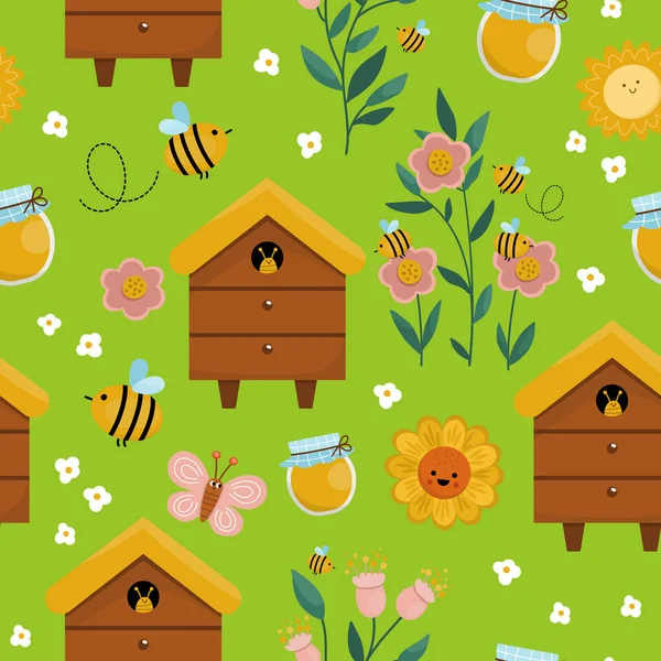 Vektor Bienenhaus Nahtlose Muster Honig Aus Dem Bauernhof Wiederholt Hintergrund — Stockvektor