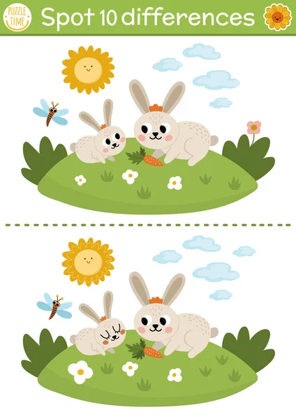 为孩子们找出不同的游戏 在农场教育活动与可爱的兔子和婴儿 农场给有农场动物和乡村景观的孩子的难题 村里可打印的工作表或包装袋 — 图库矢量图片