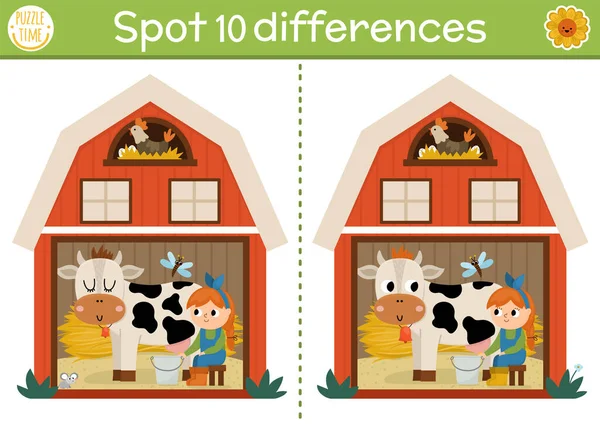 Keresse Különbségek Játék Gyerekeknek Farm Oktatási Tevékenység Aranyos Pajta Ház — Stock Vector