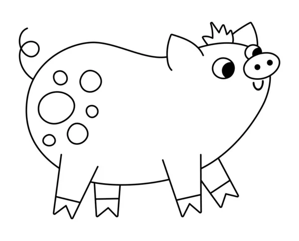 Vector Black White Pig Icon Cute Cartoon Swine Line Illustration — Stock Vector