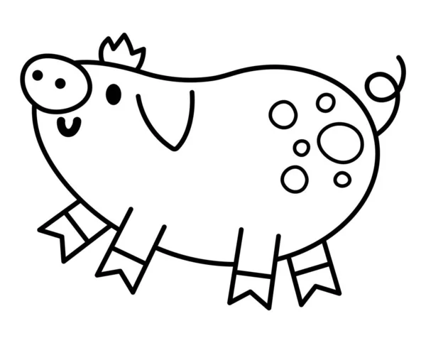 Vector Black White Piglet Icon Cute Cartoon Little Pig Line — Stock Vector