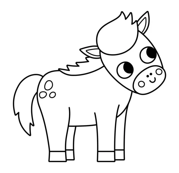 Vector Black White Foal Icon Cute Cartoon Little Horse Line — Stock Vector