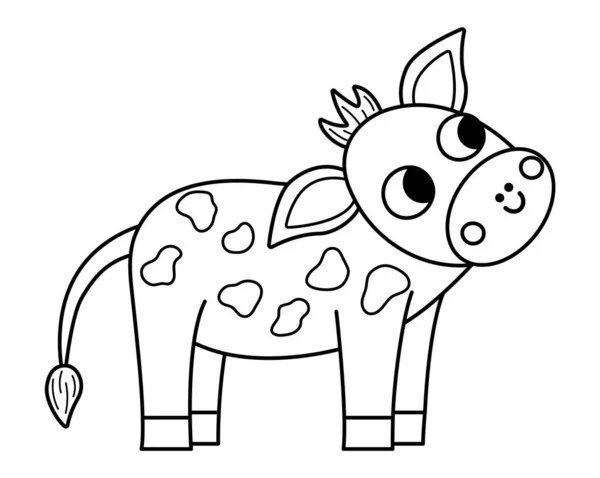 Vektorová Ikona Černobílého Lýtka Roztomilá Kreslená Kravská Ilustrace Pro Děti — Stockový vektor