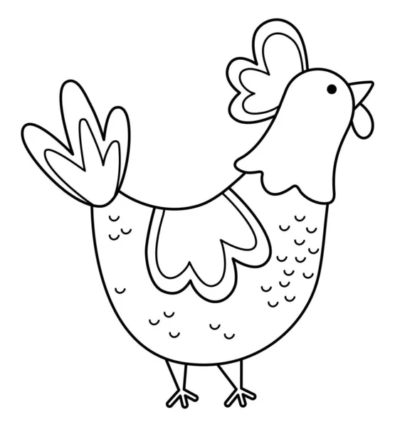 Vector Black White Hen Icon Cute Cartoon Chicken Illustration Kids — Stock Vector