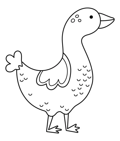 Vector Black White Goose Icon Cute Cartoon Gander Illustration Kids — Stock Vector