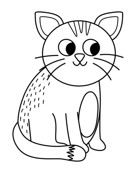Vector Zwart Wit Kat Icoon Leuke Tekenfilm Zittende Kitten Illustratie — Stockvector