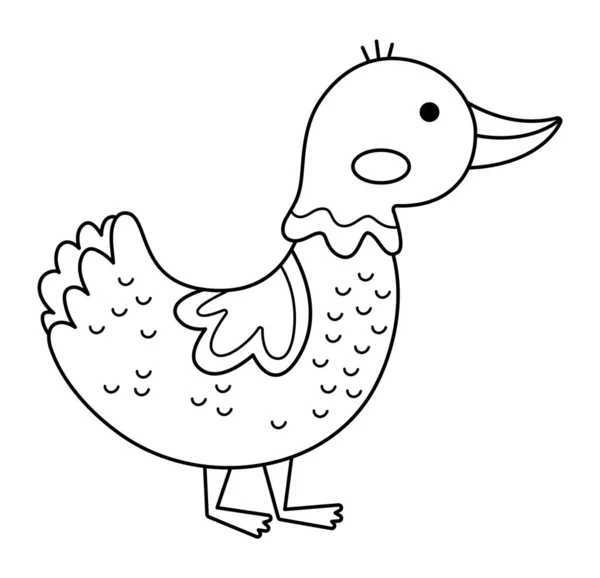 Vector Black White Duck Icon Cute Cartoon Illustration Kids Farm — Stock Vector