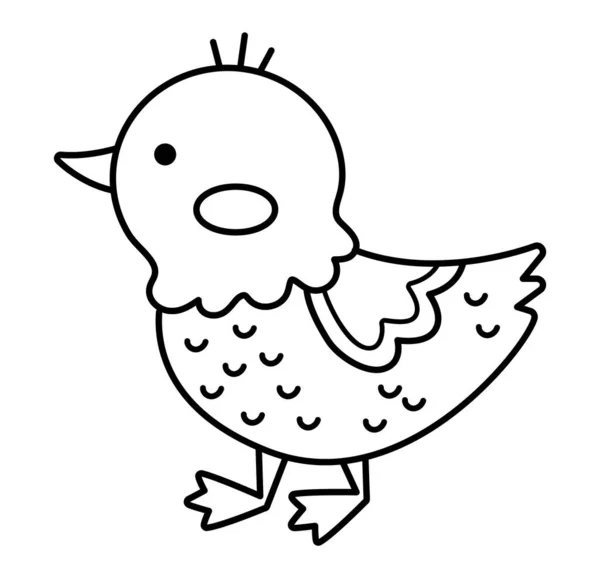 Vector Blanco Negro Patito Icono Lindo Dibujo Animado Pequeño Pato — Vector de stock