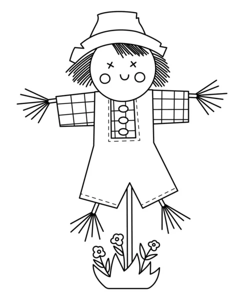 白を基調としたベクトル黒と白のかかし 概要春の庭のブガブーイラスト 園芸機器のラインアイコン ポール着色の袋の上のファーム怖い人形 — ストックベクタ