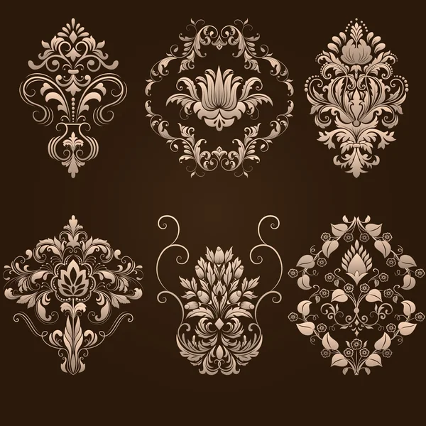 Vector set of damask ornamental elements. — Stock Vector