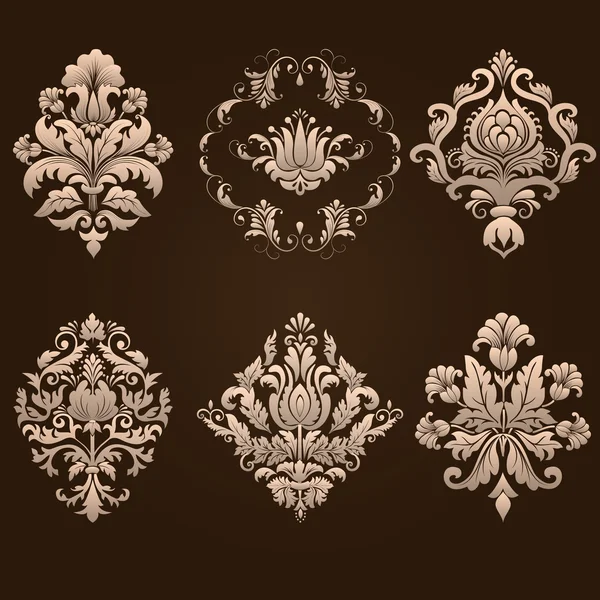 Vector conjunto de elementos ornamentales Damasco. — Vector de stock