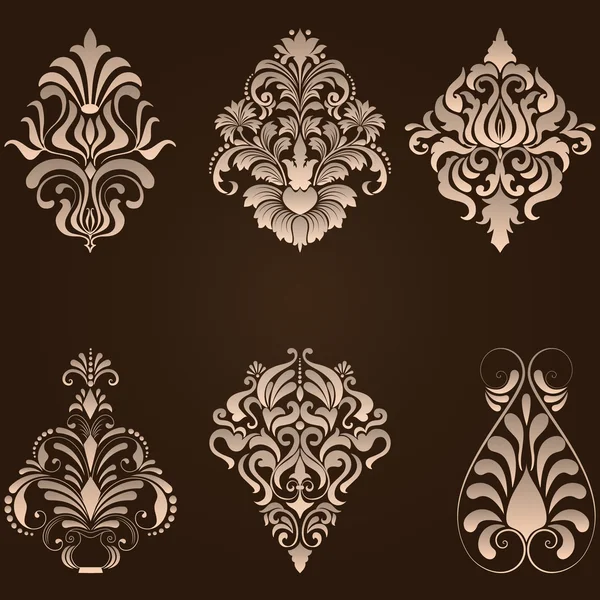 Vector set of damask ornamental elements. — Stock Vector