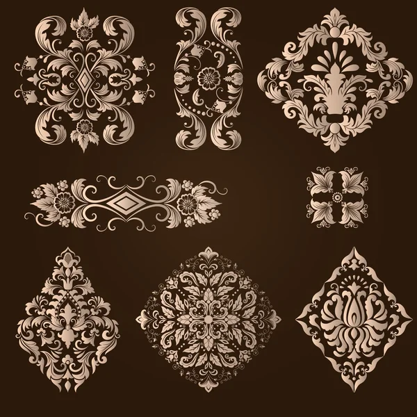 Vector set of damask ornamental elements. — Stock Vector