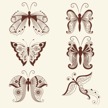 Hint mehndi tarzı soyut kelebekler vektör. soyut kına vektör çizim. tasarım öğesi.