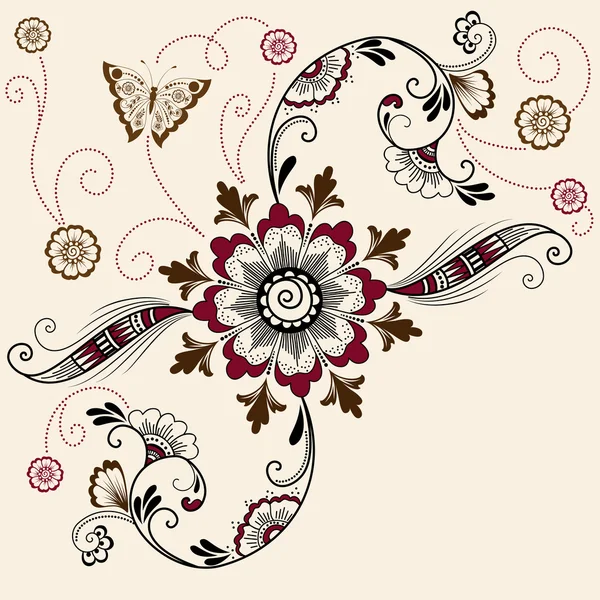 Éléments floraux abstraits vectoriels de style mehndi indien. Illustration vectorielle florale abstraite de henné. Élément de conception . — Image vectorielle