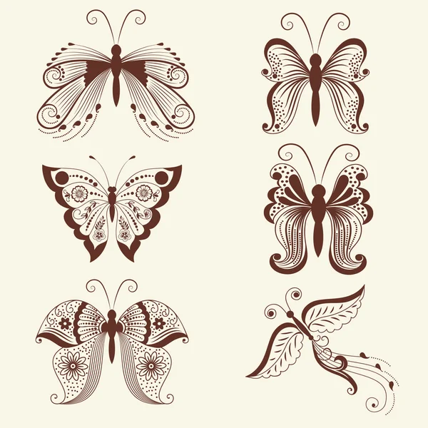 Vecteur abstraites papillons en style mehndi indien. illustration de vecteur au henné abstraite. élément de design. — Image vectorielle