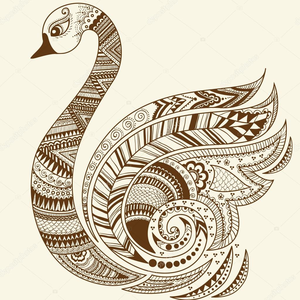Vector abstract floral elements in Indian mehndi style. Abstract swan henna floral vector illustration. Design element.