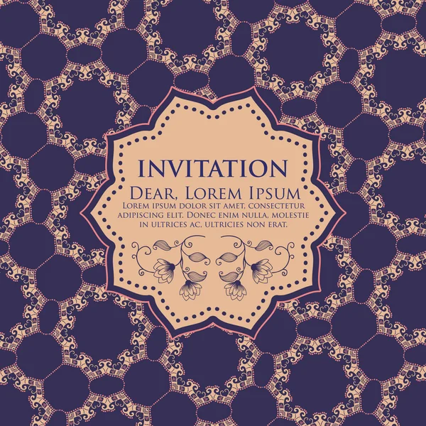 Vector invitation card with ornamental round lace — Stock Vector