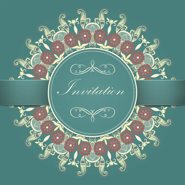 Tarjeta de invitación vectorial con encaje redondo ornamental — Vector de stock