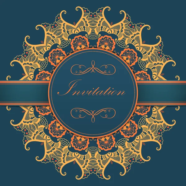 Tarjeta de invitación vectorial con encaje redondo ornamental — Vector de stock