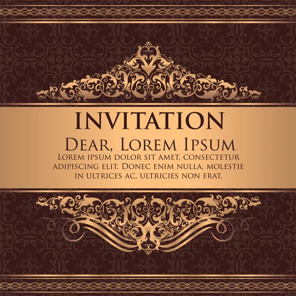 Invitation or wedding card with damask background - Stok Vektor