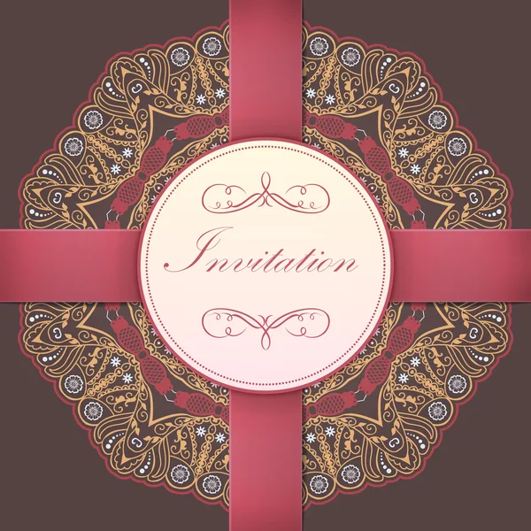 Tarjeta de invitación vectorial con encaje redondo ornamental — Vector de stock