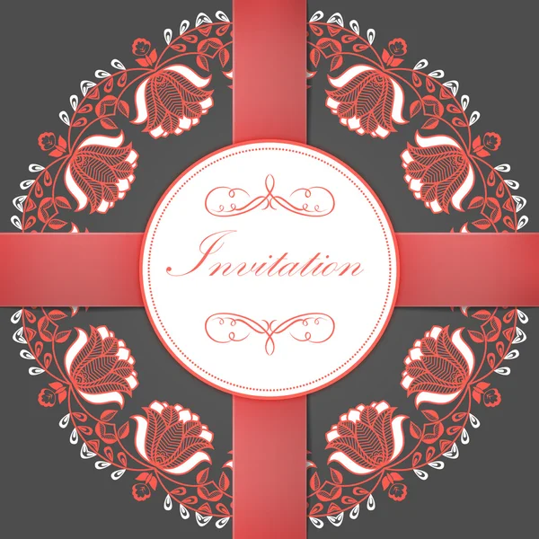 Tarjeta de invitación vectorial con encaje redondo ornamental — Archivo Imágenes Vectoriales