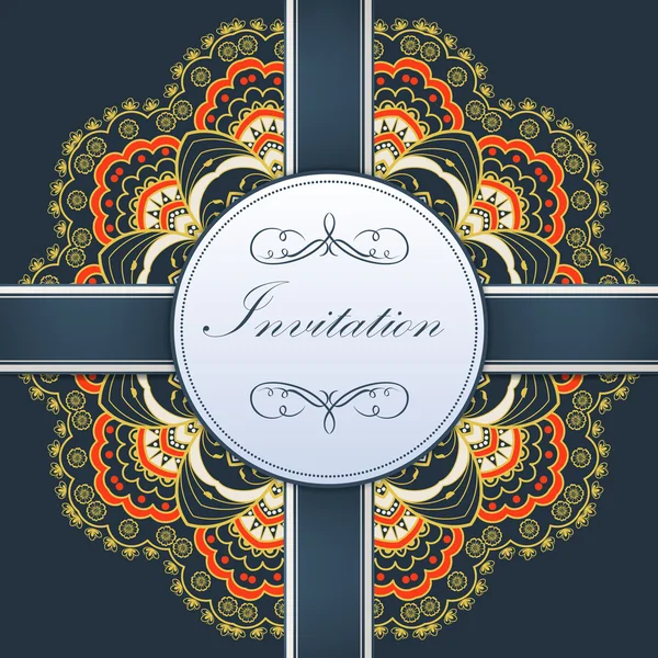 Vector invitation card with ornamental round lace — Stock Vector