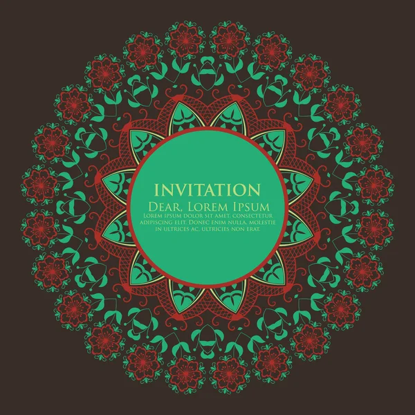 Vector invitation card with ornamental round lace — Stock Vector