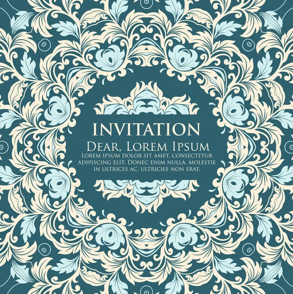 Vector invitation card with ornamental round lace — Stock Vector