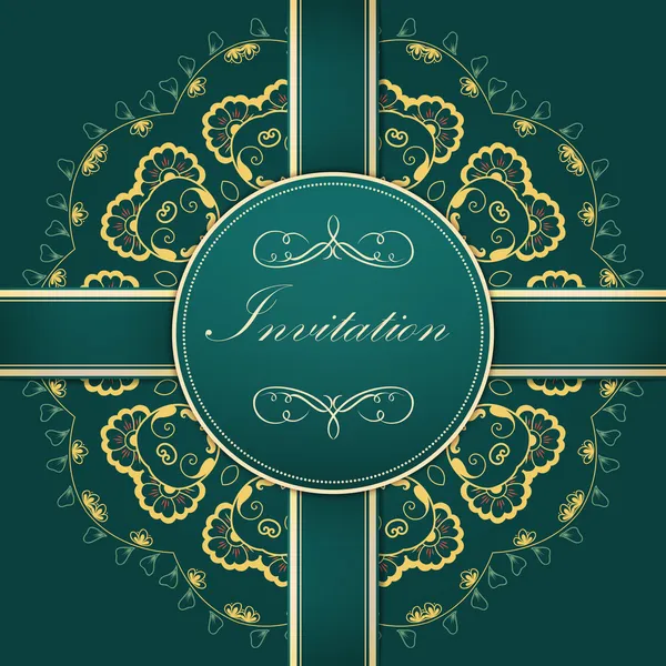 Tarjeta de invitación vectorial con encaje redondo ornamental — Vector de stock