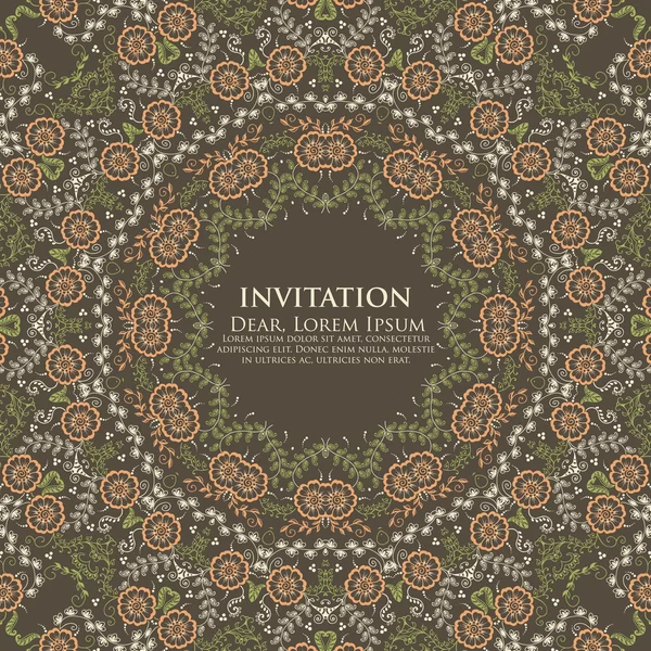 Vector invitation card with ornamental round lace — Stock Vector