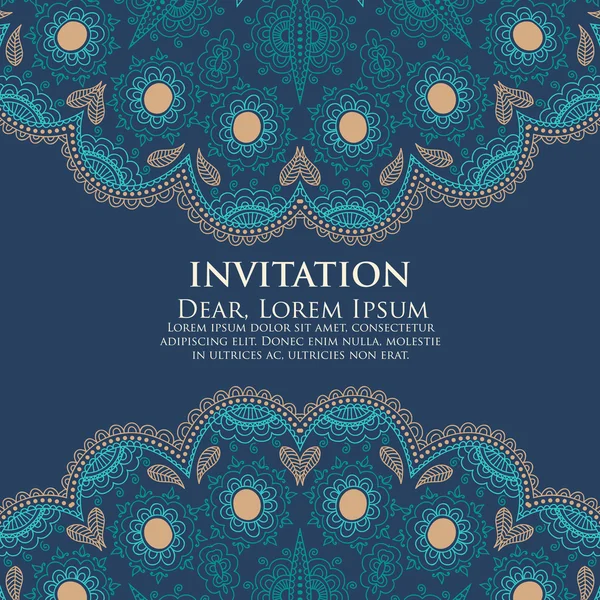 Vector invitation card with ornamental round lace — Stock Vector