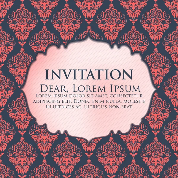Invitation or wedding card with damask background — Stock Vector