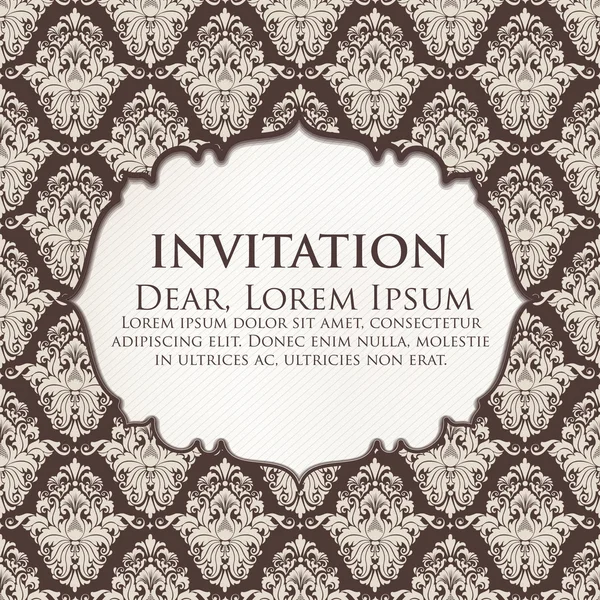 Invitation or wedding card with damask background — Stock Vector