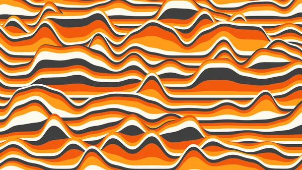Retro orangefarbene Streifen verzerrten den Hintergrund. Prozeduraler Vintage Ripple Hintergrund mit optischer Täuschung — Stockvektor