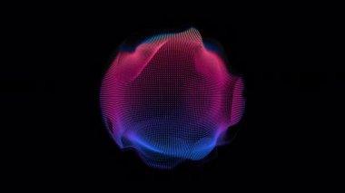 Parçacıkların soyut alanında döngü şeklinde çarpıtma dalgaları. Küresel nokta dizisinin dijital veri sıçraması. Fütüristik hata UI ögesi