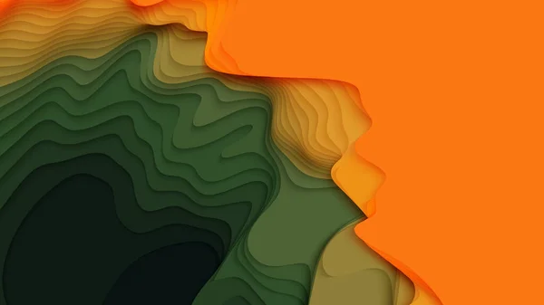 Зеленый и оранжевый слои бумаги. 3D абстрактный градиентный разрез бумаги. Красочная форма оригами — стоковый вектор