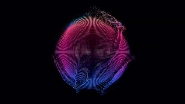 Зацикленные волны искажения на абстрактной сфере частиц. Цифровой всплеск данных сферического точечного массива. UI-элемент футуристического глюка — стоковое видео