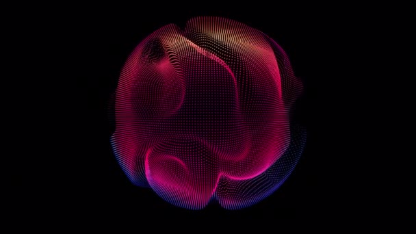 Looped torzító hullámok absztrakt részecskék gömbjén. Digitális adat fröccsenés gömb alakú tömb. Futurisztikus hiba UI elem — Stock videók