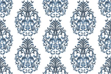 Damask kusursuz desen elementi. Vektör çiçek desenli kumaş süslemesi.