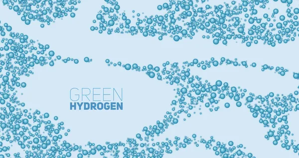 Concepto de hidrógeno verde. Burbujas de hidrógeno H2 sobre fondo de luz. — Vector de stock