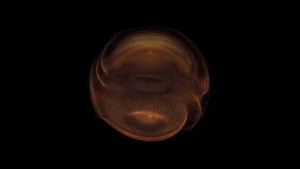 Ondas de distorção enroladas na esfera dourada abstrata de partículas. Salpicos de dados digitais de matriz de pontos esféricos. Glitch futurista UI elemento — Vídeo de Stock